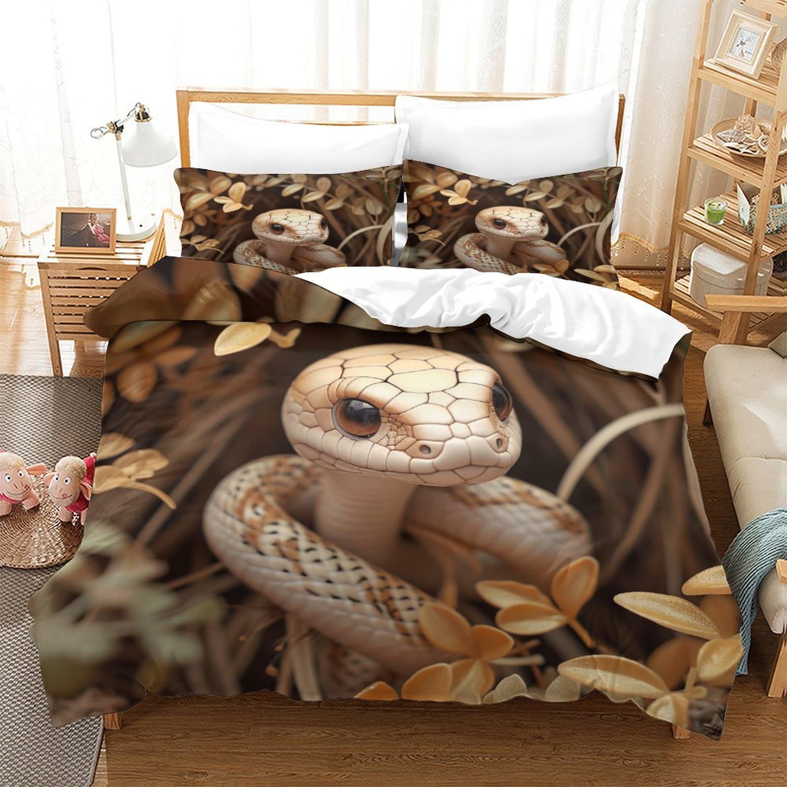 P1S9U7W5Y Realistic Snake Pattern 3D Printed Duvet Cover Set 3pcs Microfiber Animal Bedding Set Super king（260x220cm）