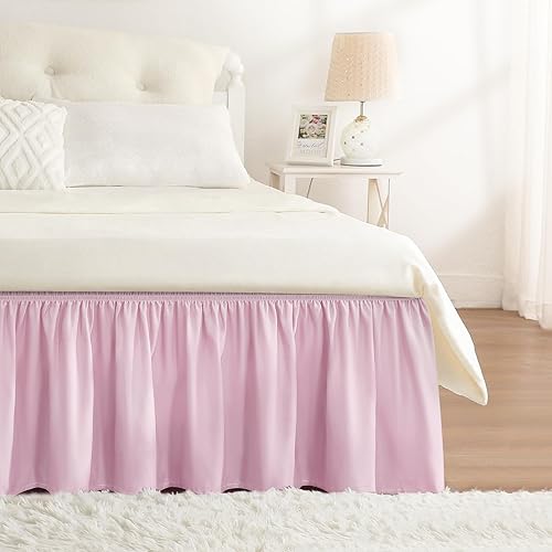 Vista 38 de Falda de cama RIMELA tamaño Queen color verde bebé con caída de 15 pulgadas, falda elástica envolvente, volante que protege contra el polvo