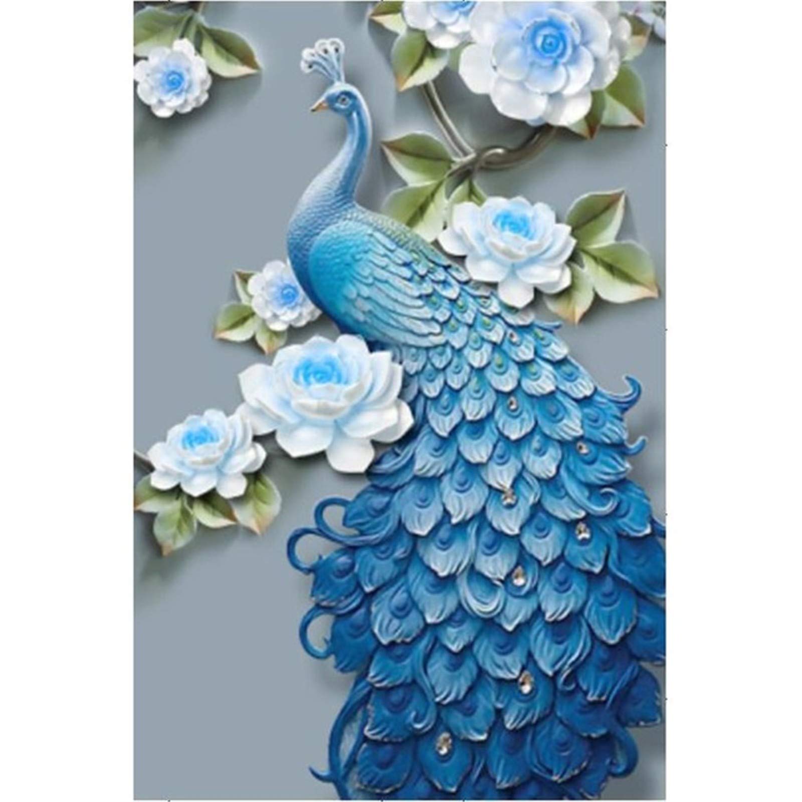 Diamond painting strass de grande taille avec forets ronds brillants motif fleur et paon