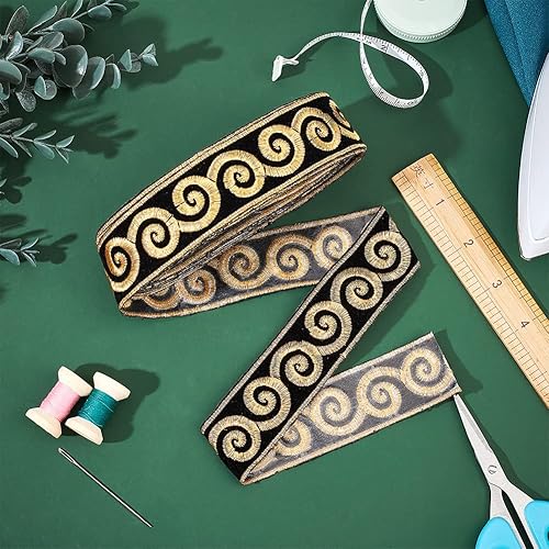 Miniatura 6 de PH PandaHall Cinta jacquard de 4.1 yardas, 1.3 pulgadas, ribete de encaje bordado de oro negro bohemio para manualidades, costura, manualidades,