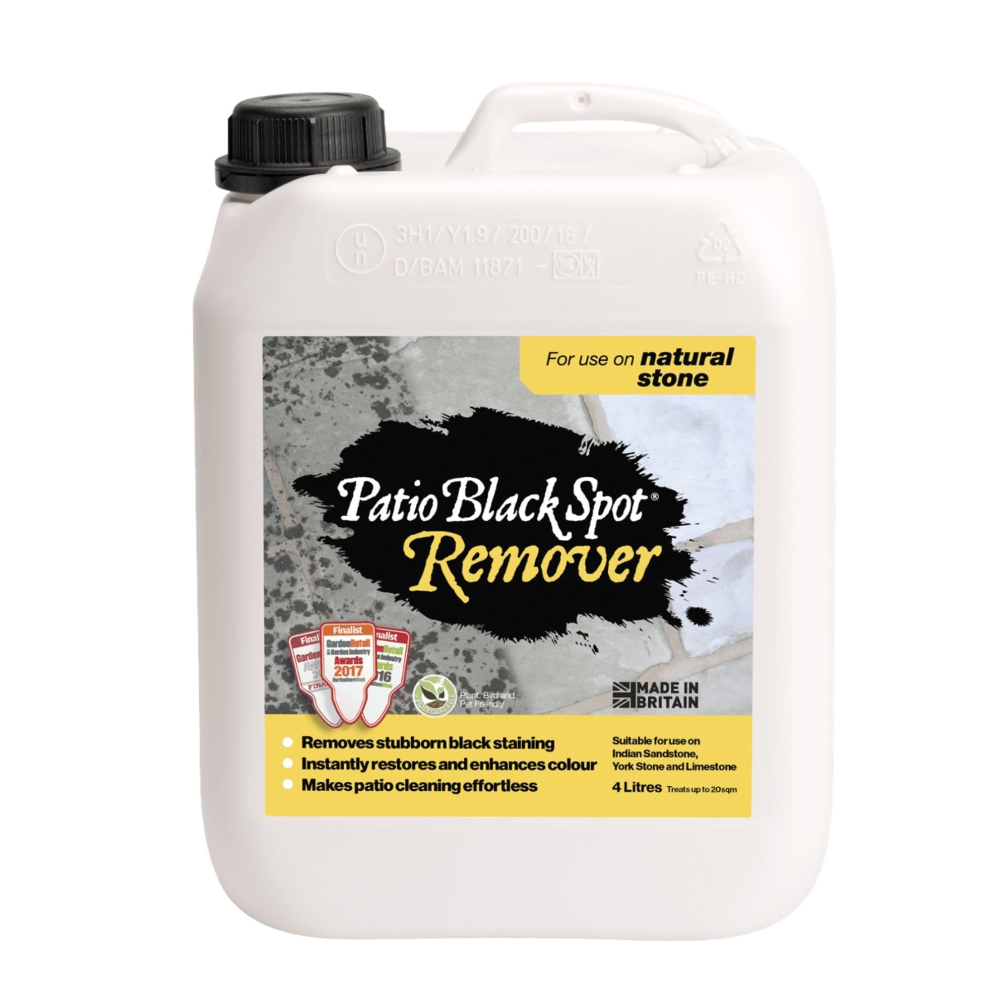 Remover Patio Cleaner for Natural Stone - Indian Sandstone, Limestone, Yorkstone - Stubborn Black Stains, Green Stains, Restore Natural Colour - Biodegradable - 4 L