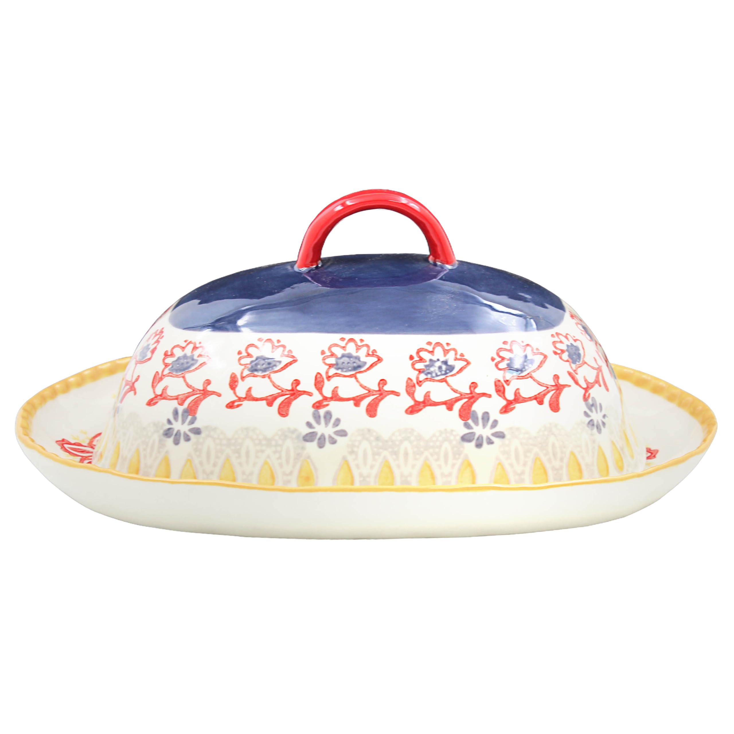 Lesser & Pavey Tuscany Hand Painted Butter Dish for Kitchen & Home | Dishwasher Safe Butter Dish with Lid for Keep Butter Fresh | Durable BPA-Free Butterdish for Butter Storage