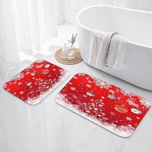 Miniatura 6 de ArtSocket Juegos de baño de árboles de Navidad con cortina de ducha y accesorios de alfombras, juegos de cortinas de ducha rojas con copos de nieve,