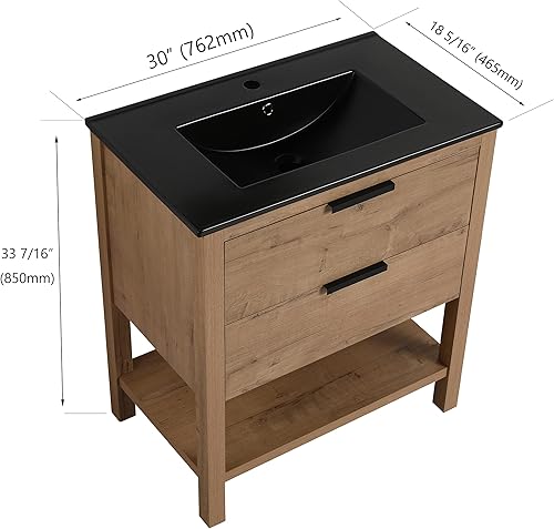 Miniatura 2 de SSLine Tocador de baño independiente con fregadero, moderno tocador de baño de 30 pulgadas con lavabo superior y cajones de almacenamiento, tocador