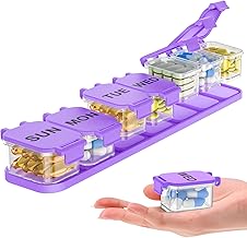 Weekly Pill Box Organiser, Extra Large Pill Boxes 7 Day 1 Times a Day with 7 Detachable Tablet Organiser, Travel Dossett Pill Box 7 Day Portable Medicine Dispenser to Hold Medication Vitamins Fish Oil