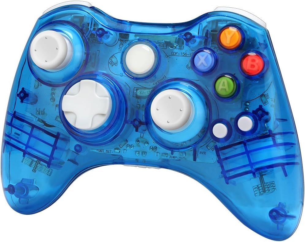 Xbox 360 wireless controller,Uniway XC03 transparent Xbox controller wireless PC Gamepad with LED-Blue