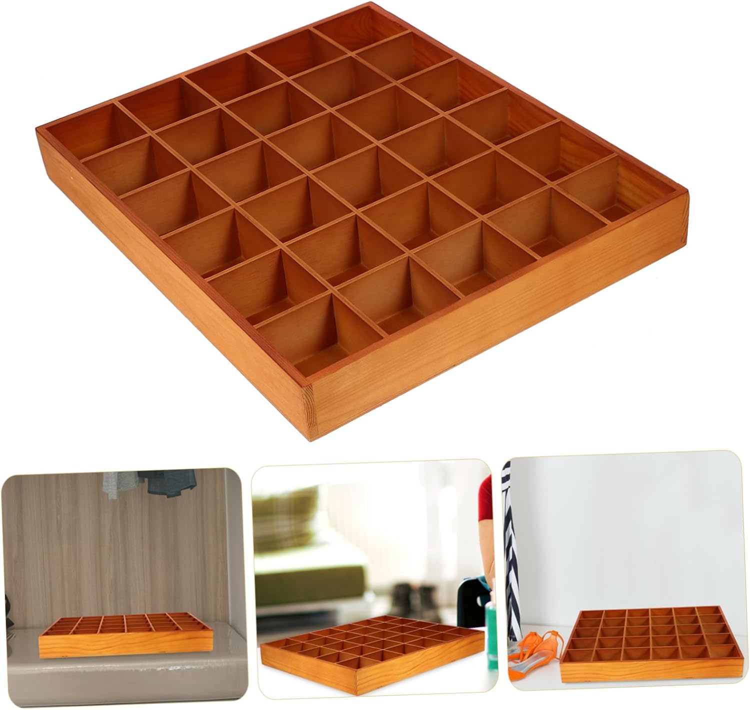 Wooden Compartment Tray for Home Organization Multi-Grid Storage Box for Socks Underwear Keys and Jewelry Divided Organizer