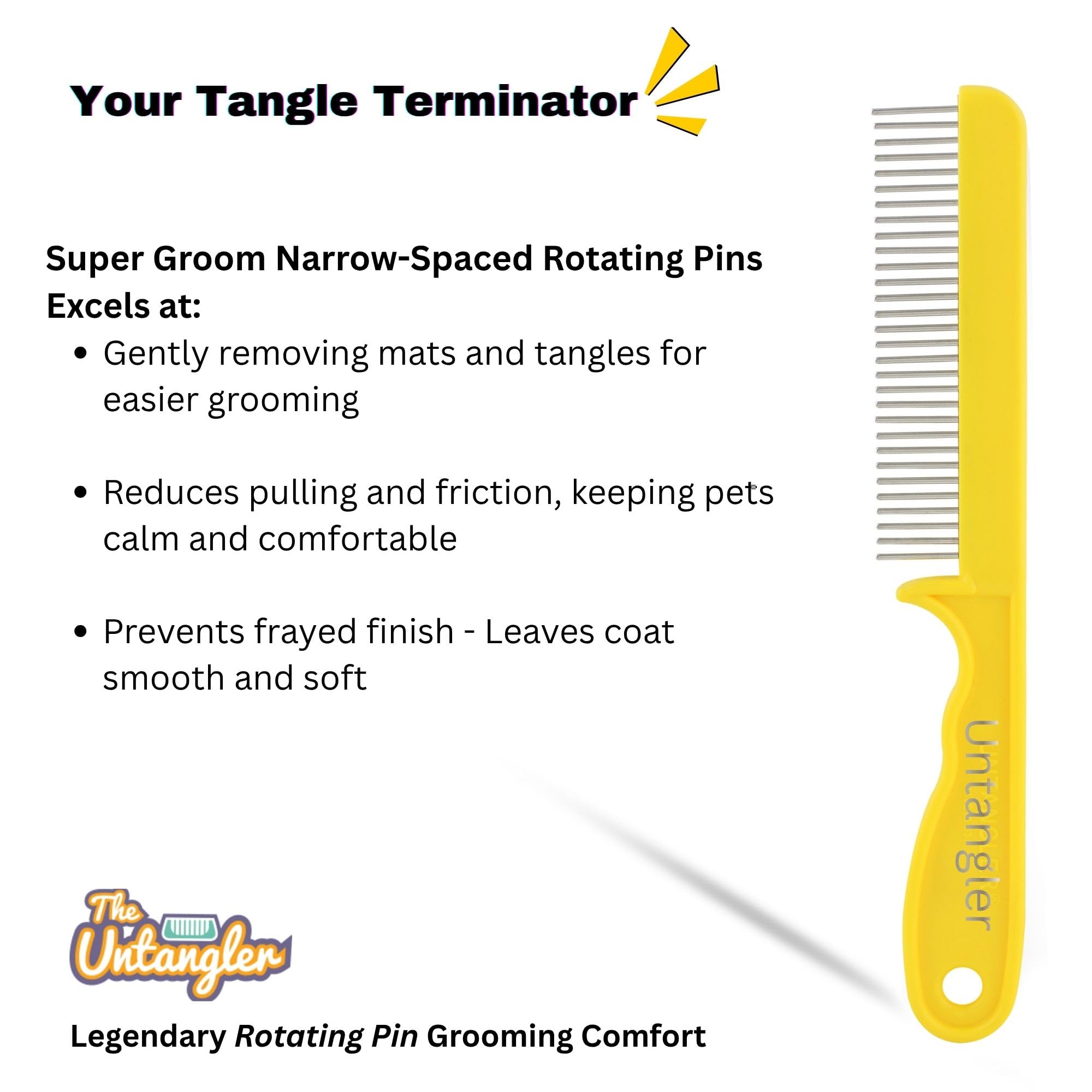 Peines Super-Groom con dientes giratorios suaves para una extracción de alfombrilla sin dolor (30 dientes finos espaciados, amarillo sol)