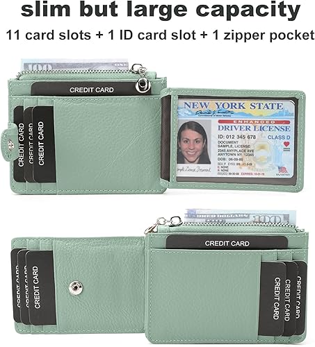Miniatura 2 de Fependu Cartera delgada para mujer delgada para mujer, tarjetero con bloqueo RFID, de piel auténtica, carteras pequeñas
