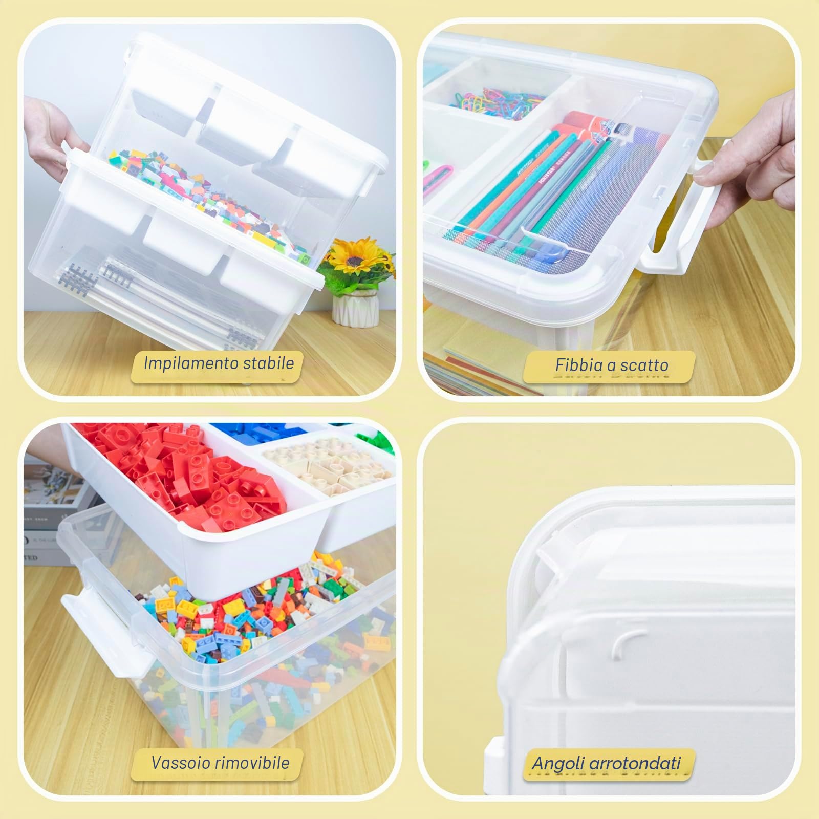 Creahaus Scatola portaoggetti multiuso da 17 QT con vassoio rimovibile, scatola in plastica con scomparti, organizer portatile per cucito, perline, medicine, strumenti (bianco)
