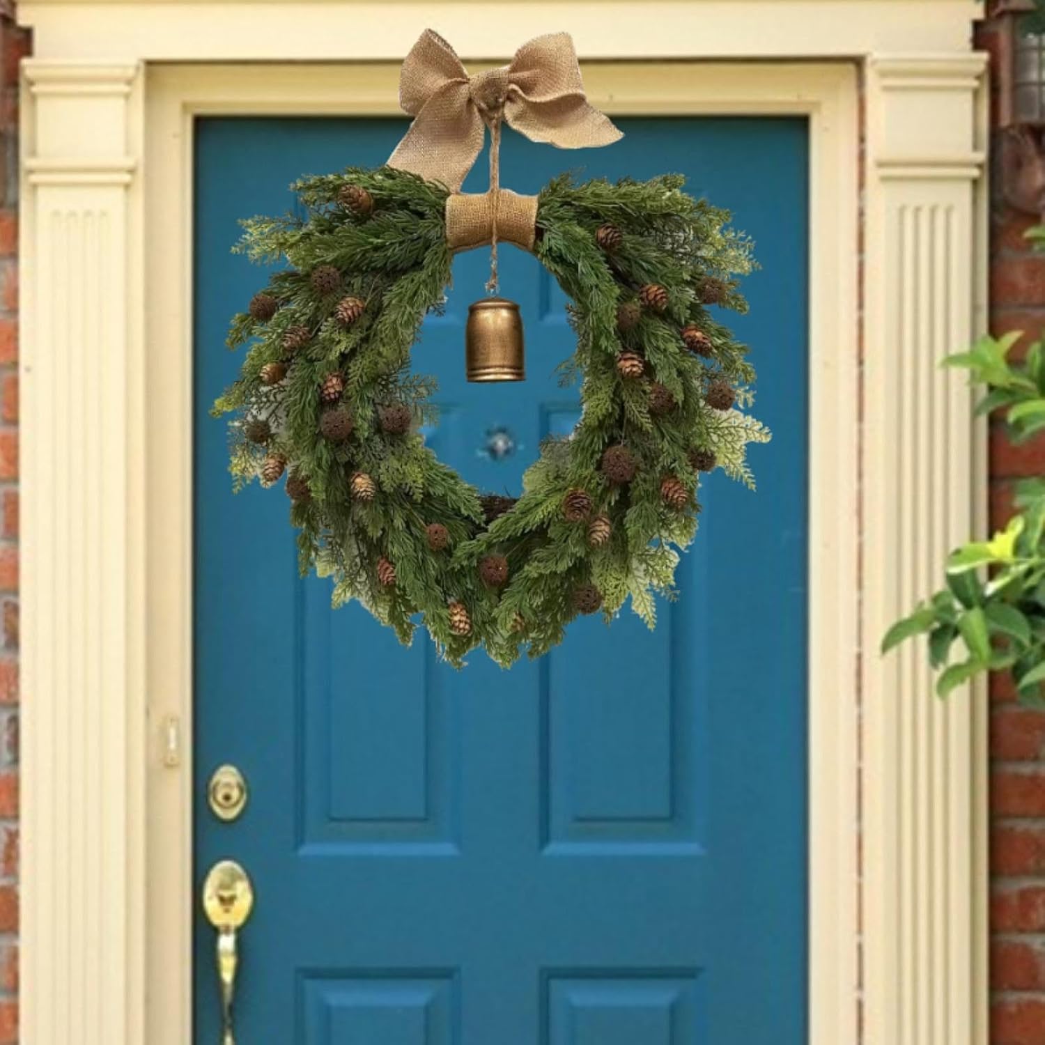 Christmas Bell Wreath Artificial Garland Hanging Rustic Artificial Wreath Decor for Party Celebration Indoor Outdoor Home