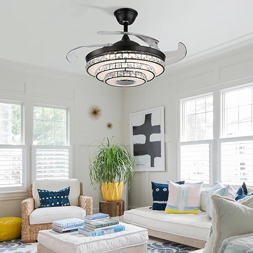 Miniatura 8 de MORE CHANGE Ventilador de techo retráctil moderno de 42 pulgadas con luz y control remoto, ventilador de techo clásico negro con aspas reversibles,