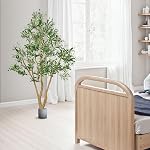 Arbre d'Olivier Artificiel VEVOR 6FT avec Pot Noir, Grand Arbre Fausse avec Tronc en Bois Naturel & Feuilles et Fruits Vrais, Plante Fausse Intérieure pour Maison, Bureau, Salon, Décor d'Angle