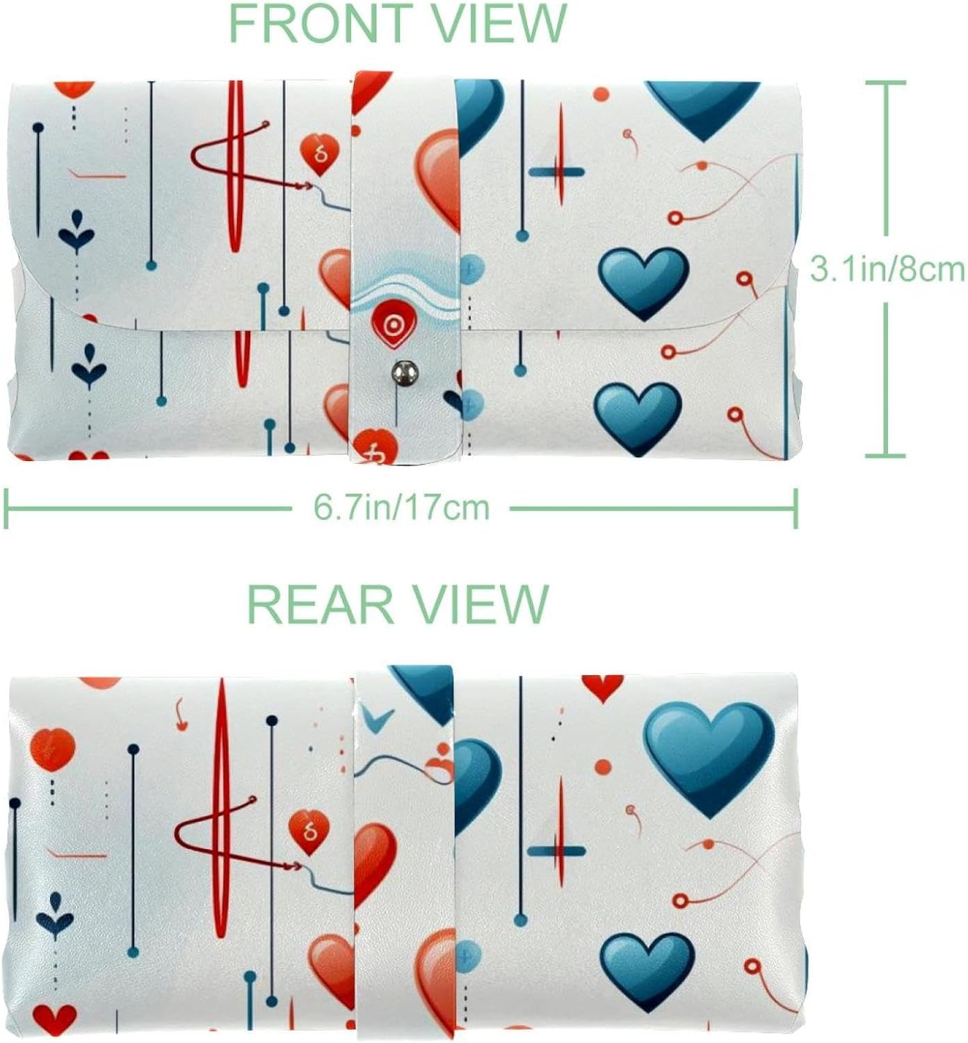 Valentine's Day Heart Beat Soft Glasses Eyeglass Case Portable Leather Sunglasses Case Horizontal Eyeglass Holder for Women Men