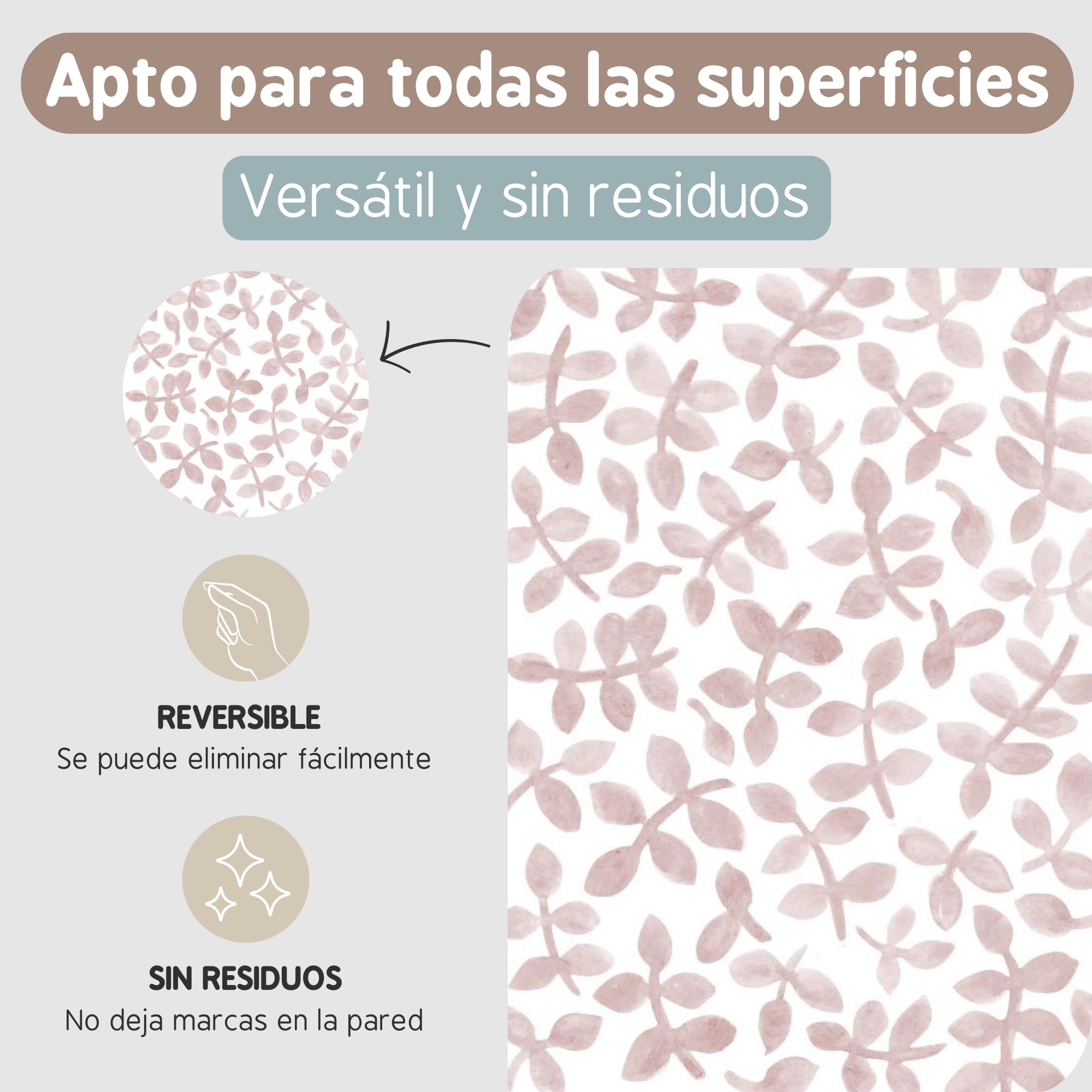 Pegatinas Pared Decorativas Hojas Acuarela | 6 Láminas, 240 Hojas Adhesivas | Vinilo Adhesivo Pared | Efecto Papel Pintado | Cubre 9 m² | TRESXICS (Rosa)