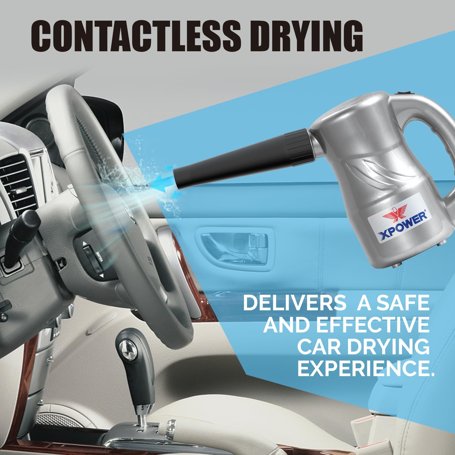 XPOWER Cyber Duster Electric Air Duster for Dusting Drying Inflating Blowing Car Detailing Computer Maintenance Leaf Blowing High Performance Motor Eco-Friendly (Silver - Image 2