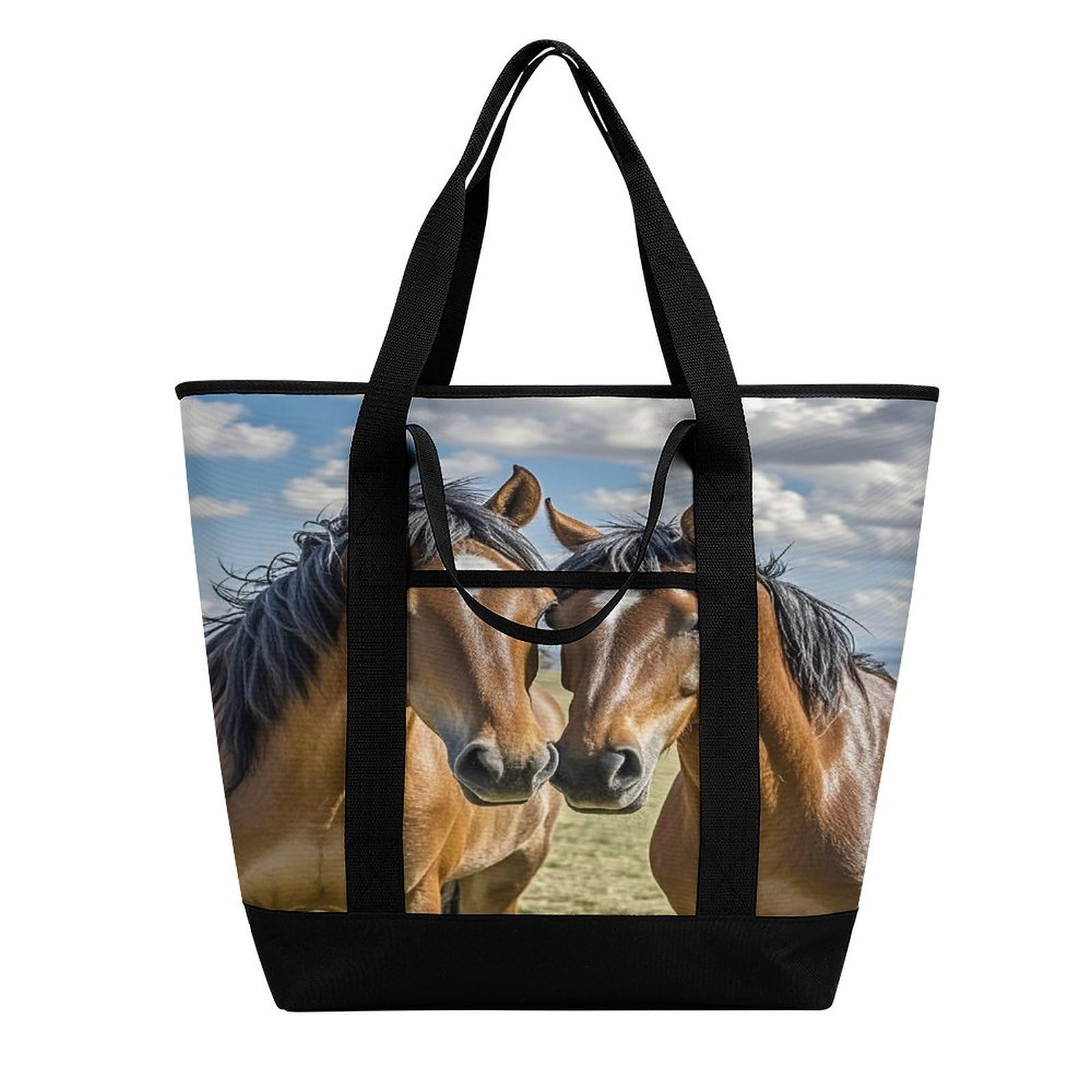 Borse della spesa isolate Horses in Love Borsa riutilizzabile per la spesa Borse termiche di grande capacità a prova di perdite Borse per la spesa portatili Heavy Duty Thermal Catering Tote