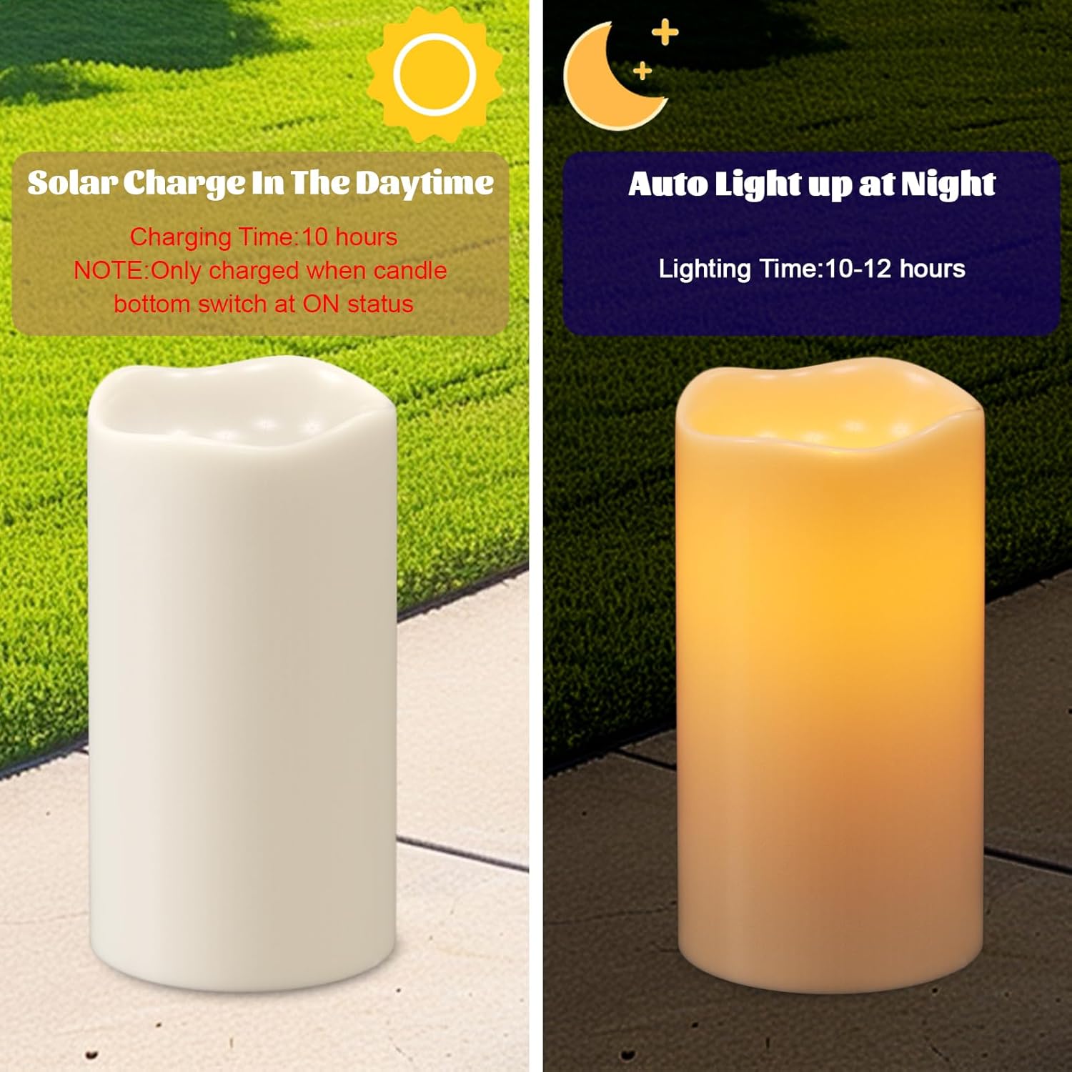 Eldnacele 6" Solar Outdoor Flameless Candles Dusk to Dawn Waterproof Rechargeable White Plastic LED Flickering Pillar Candles for Lantern Garden Patio Porch Home Decor