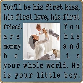 New Mom Gifts for Women, Mothers Day Gifts from Son | Boy Mom Picture Frame, Sentimental Birthday Gift for Mom | Fits 4x4 Photo, Rustic Farmhouse Home & Desk Decor