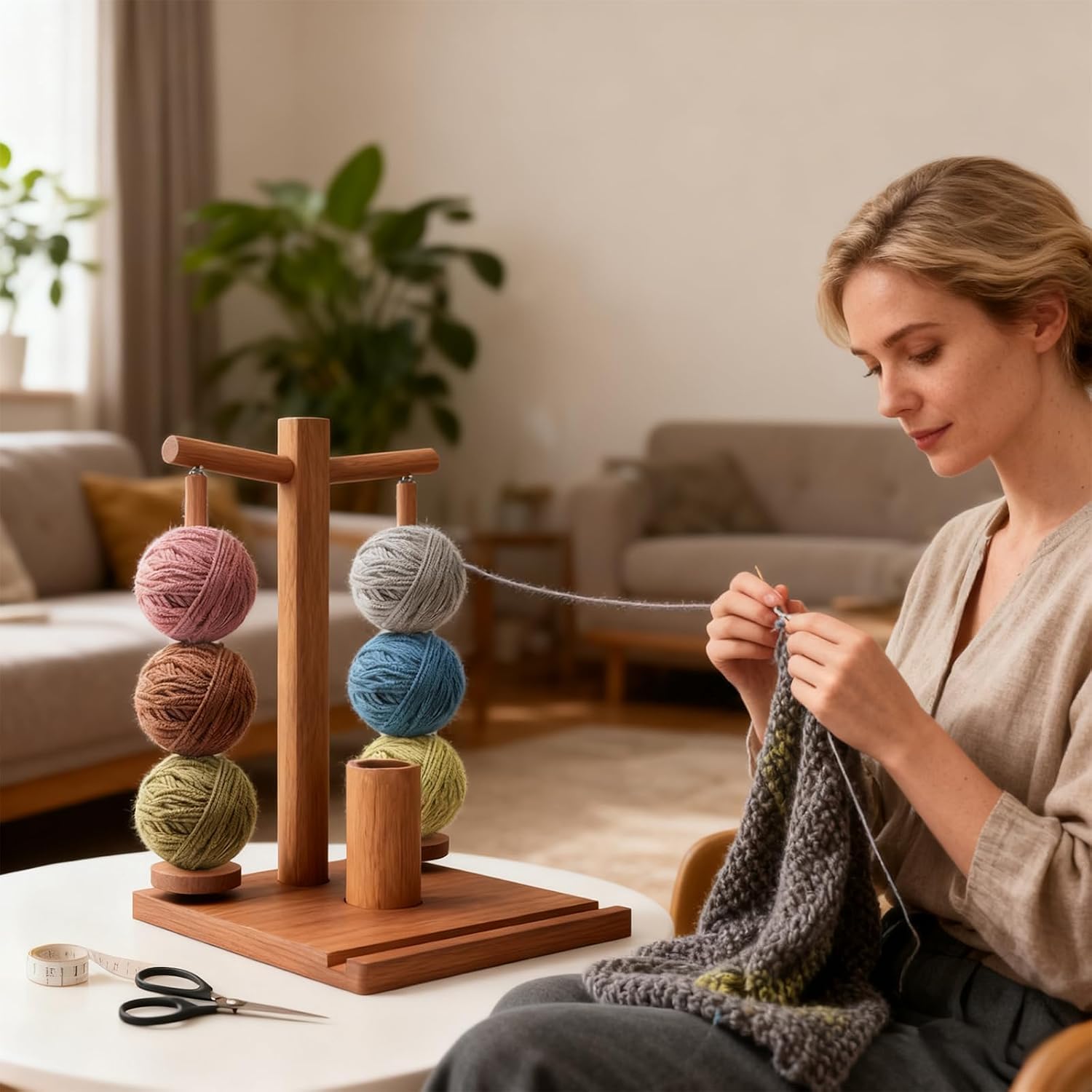 Yarn Holder for Crocheting, Wooden Yarn Spinner, Yarn Spindle with Double Spindles, Crochet Gift for Knitting Lovers