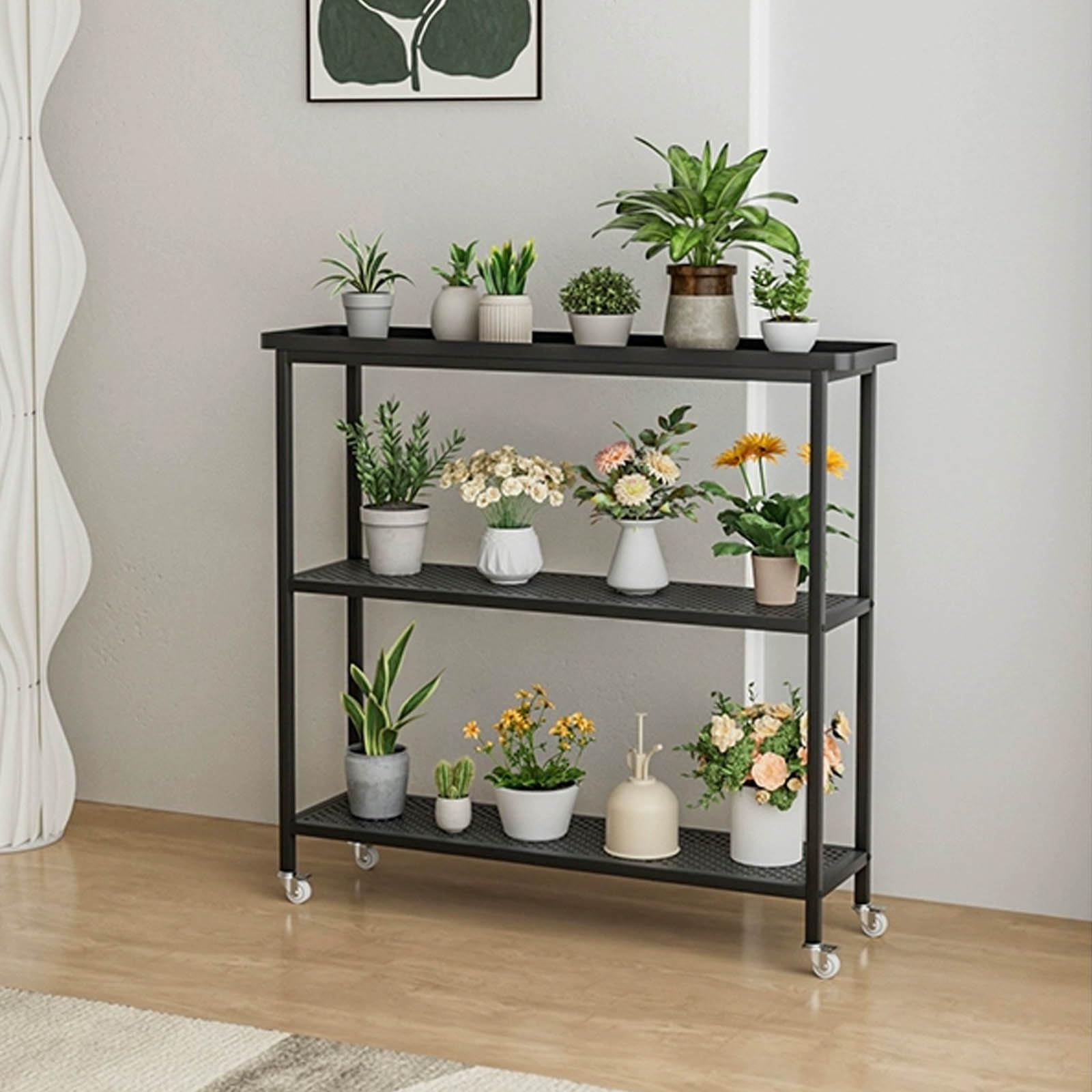 Support de fleurs pour plantes avec roulettes anti-effort