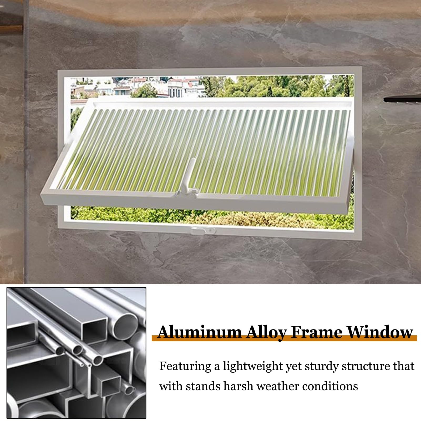 Fenêtre de cabanon encastrée avec Cadre en Alliage d'aluminium et vitre de confidentialité, éclairage Rotatif à 360°, Petite fenêtre rectangulaire (Blanc, 70 x 30 cm)
