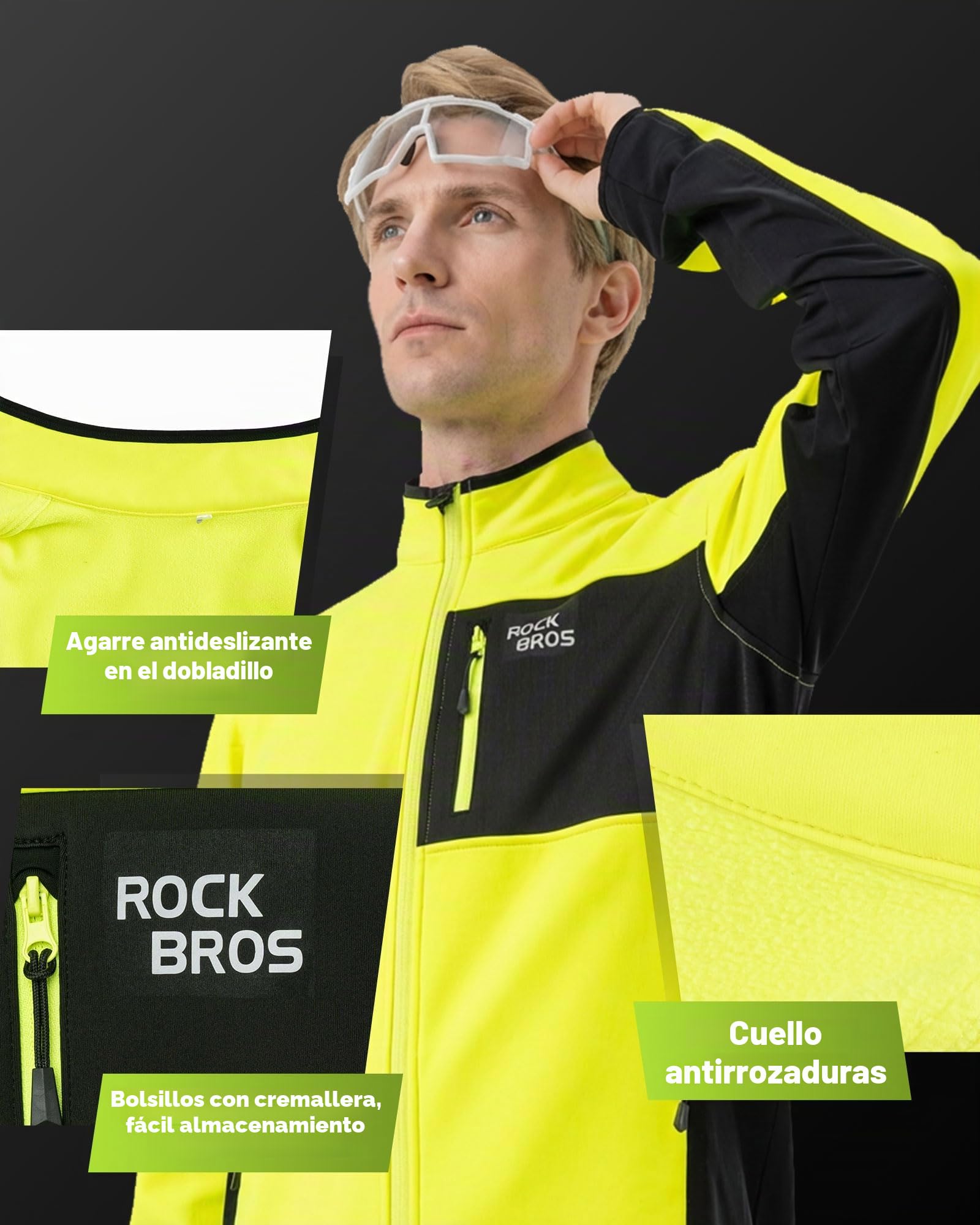 ROCKBROS Chaqueta y Pantalón Ciclismo Invierno para Hombre Térmico a Prueba de Viento, Traje de Ciclismo Polar Transpirable para MTB Deportes Exteriores