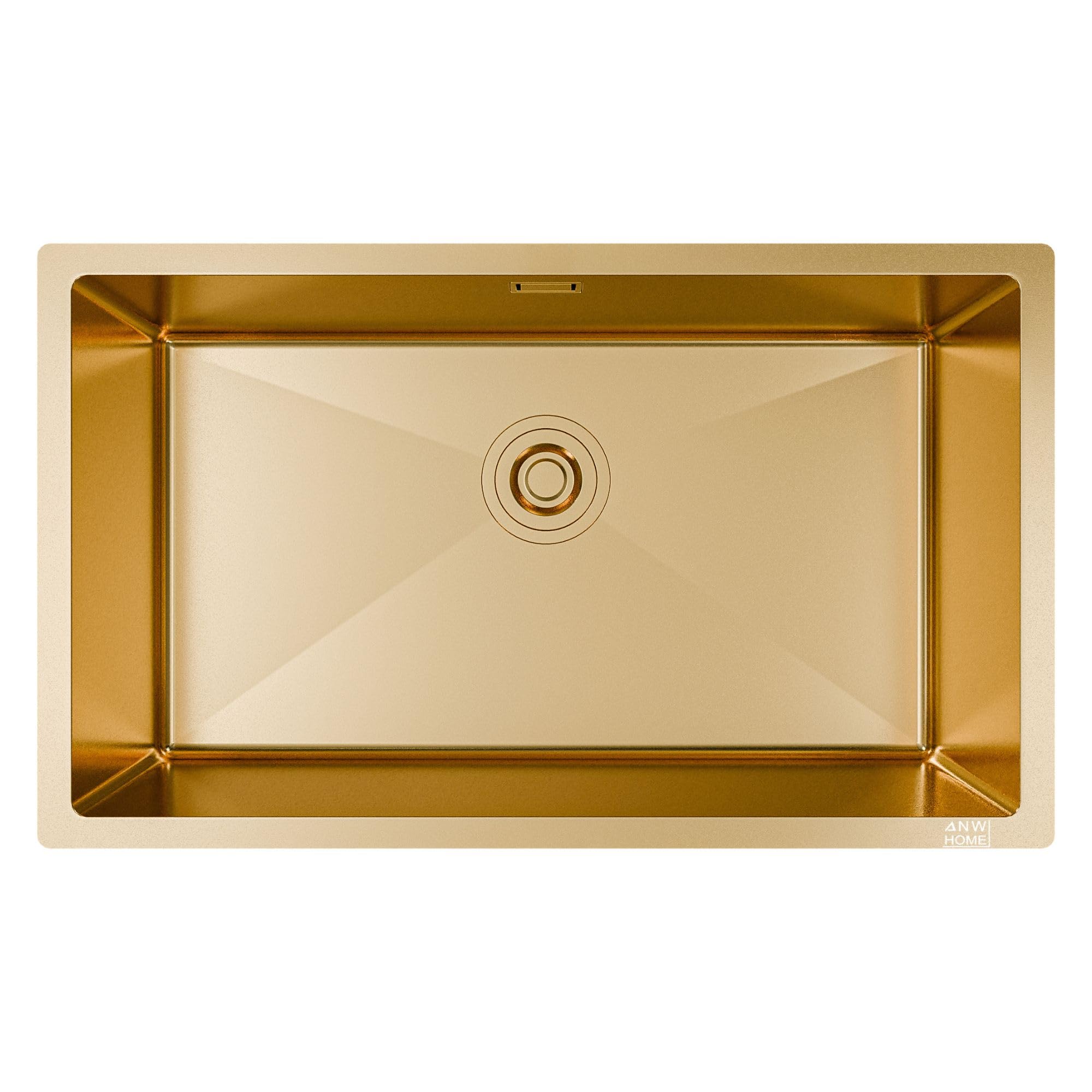 ANW HOME Evier Cuisine 1 Bac 74x44 cm, Or PVD | Encastré/Sous Plan, Revêtement Nano, Épaisseur 3,0+1 mm, Profondeur 22 cm, Avec Siphon