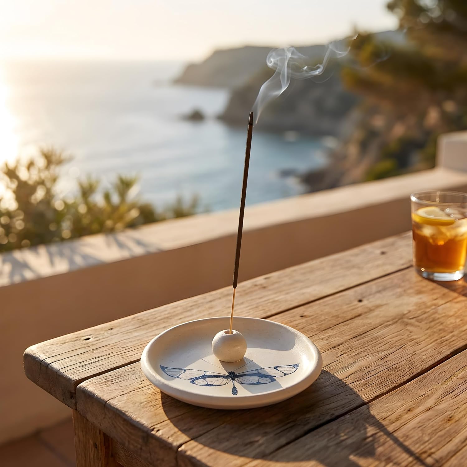 Skeem Citronella Incense Holder - Ceramic Incense Burner for Incense Sticks (Holds Up to 3-Sticks) - Simple and Sturdy Ash Catcher, Perfect for Outdoor Use