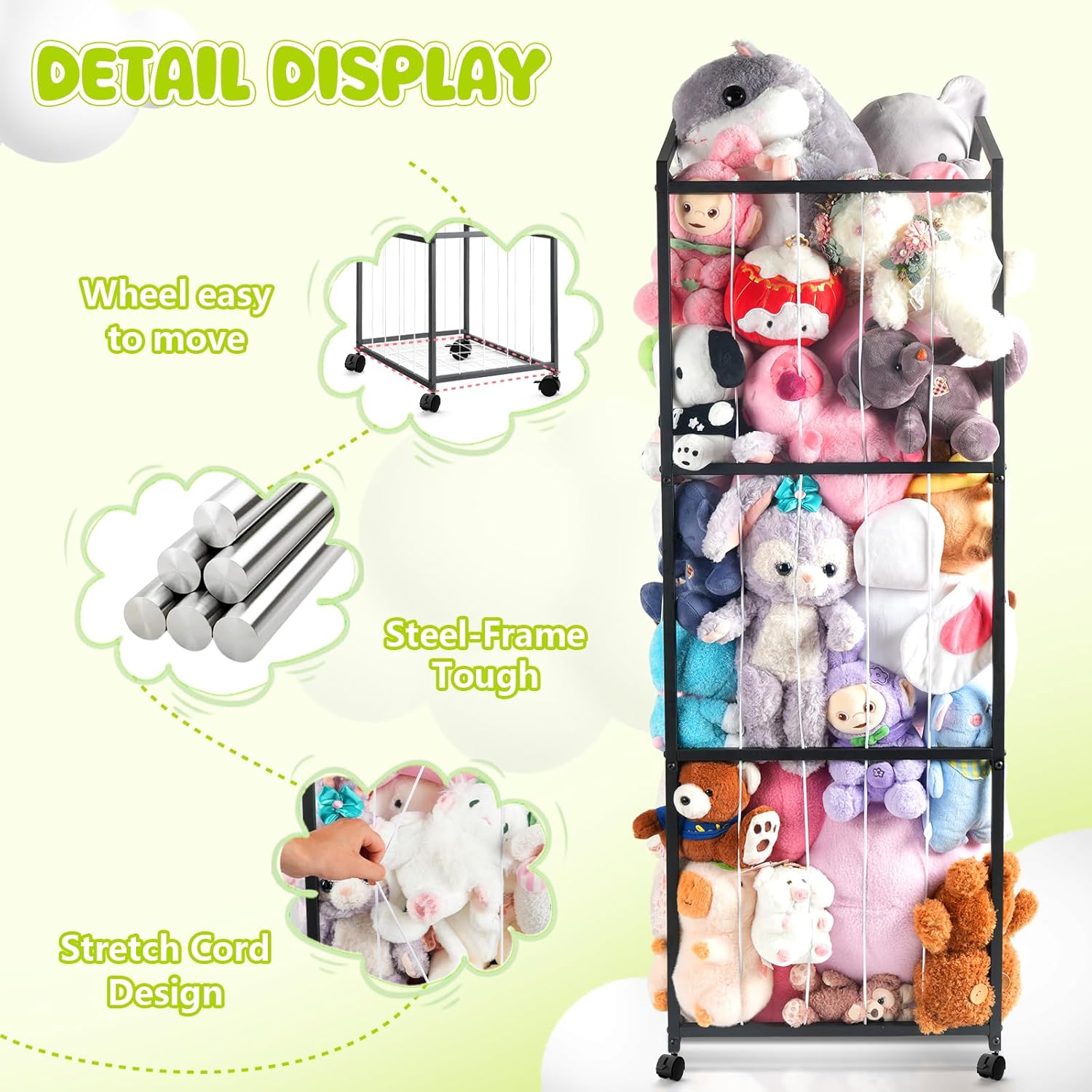 Stuffed Animal Storage Plushies Storage, Toy Storage Organizer Giant Stuffed Animal Zoo Holder, Sturdy Metal Toy Shelf Teddy Bear Storage Bedroom Organization (Wheeled, Black) - Image 3