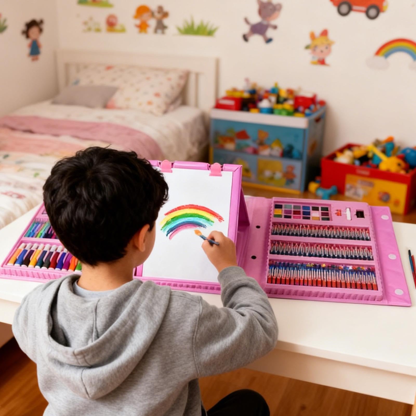 Pastelli per Bambini 208 Pezzi Kit di Pittura Portatile | Set di Disegno per l'Infanzia Per Viaggi Casa Auto Scrivania Esterno Asilo Scuola Compleanno Festa