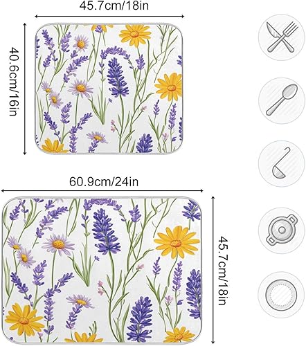 Miniatura 10 de Tatenale Tapete de secado de platos para encimera de cocina, lavable, absorbente, de microfibra, grande, resistente al calor, tapete de secado de