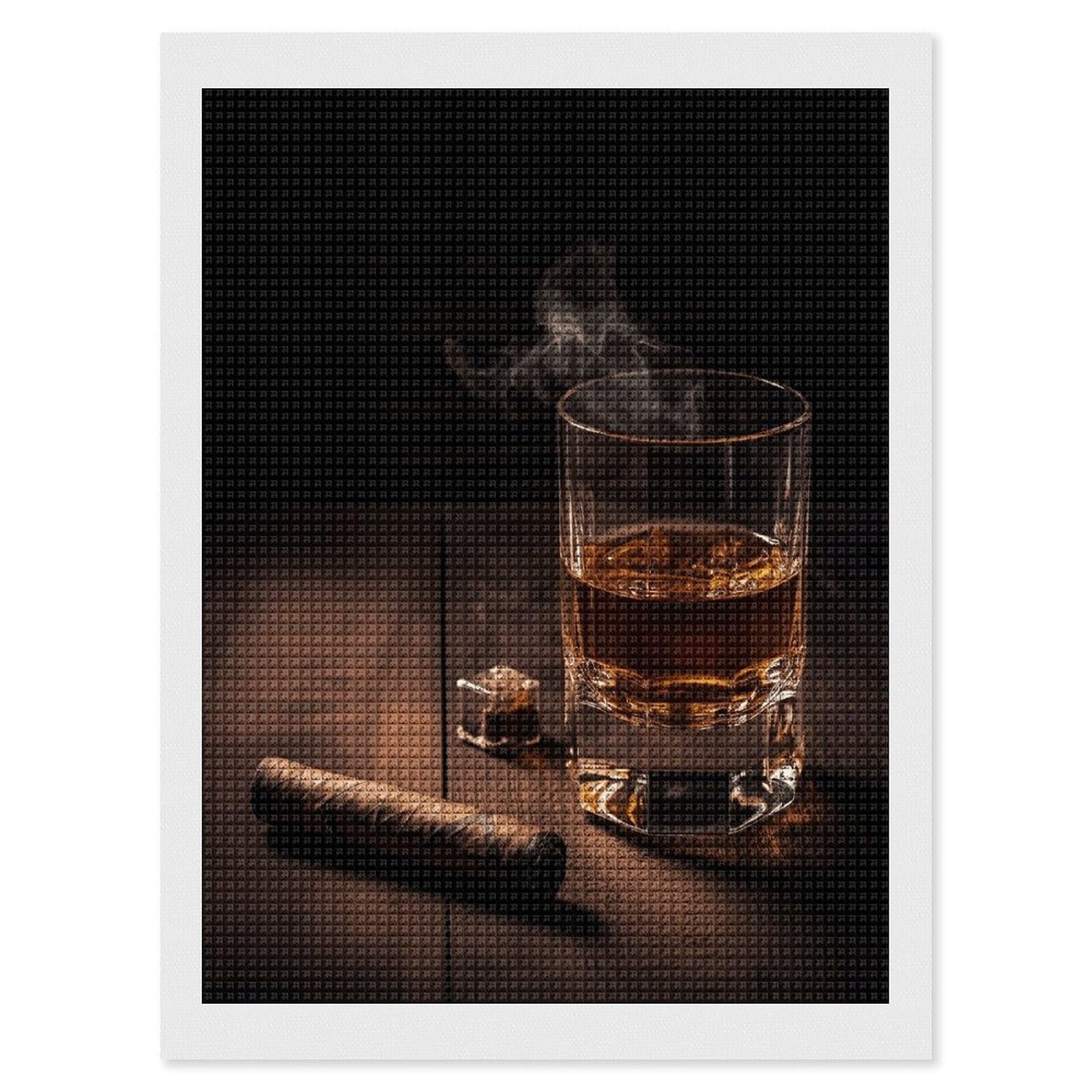 FodPand Cigar & Whiskey Diamond Painting Kit for Beginner Fun 5D DIY Crafts for Adults Diamond Art Kits Square Diamond Art Canvas Painting Gem Art Crafts for Home Wall Decor 12"x16"