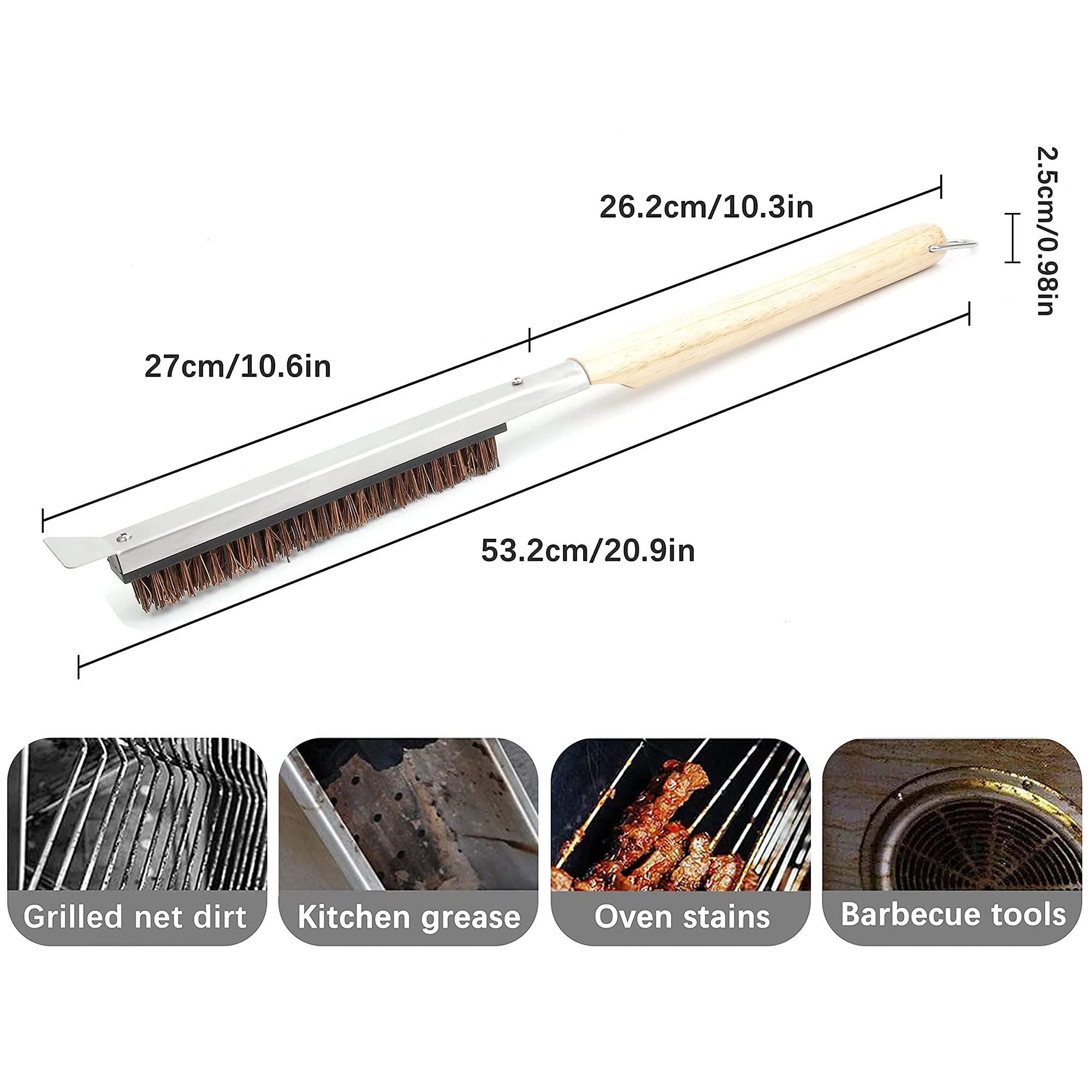 Spazzola per Forno per Pizza con Raschietto, Spazzola per Griglia 53cm, Spazzola per Pulire la Pietra per Pizza,Accessori per Forno per Pizza