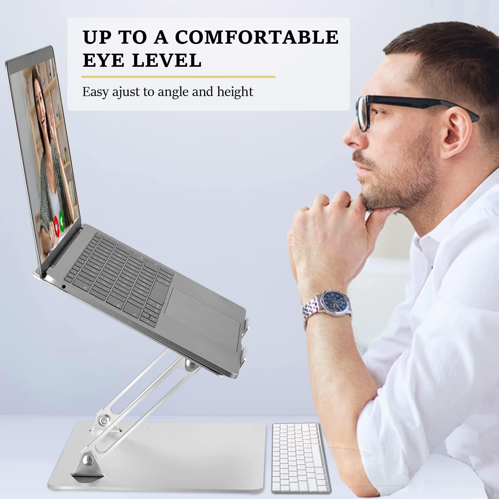 Soporte ergonómico de aluminio para computadora portátil, altura ajustable, elevador plegable para laptop de 10 a 17 pulgadas (plateado)