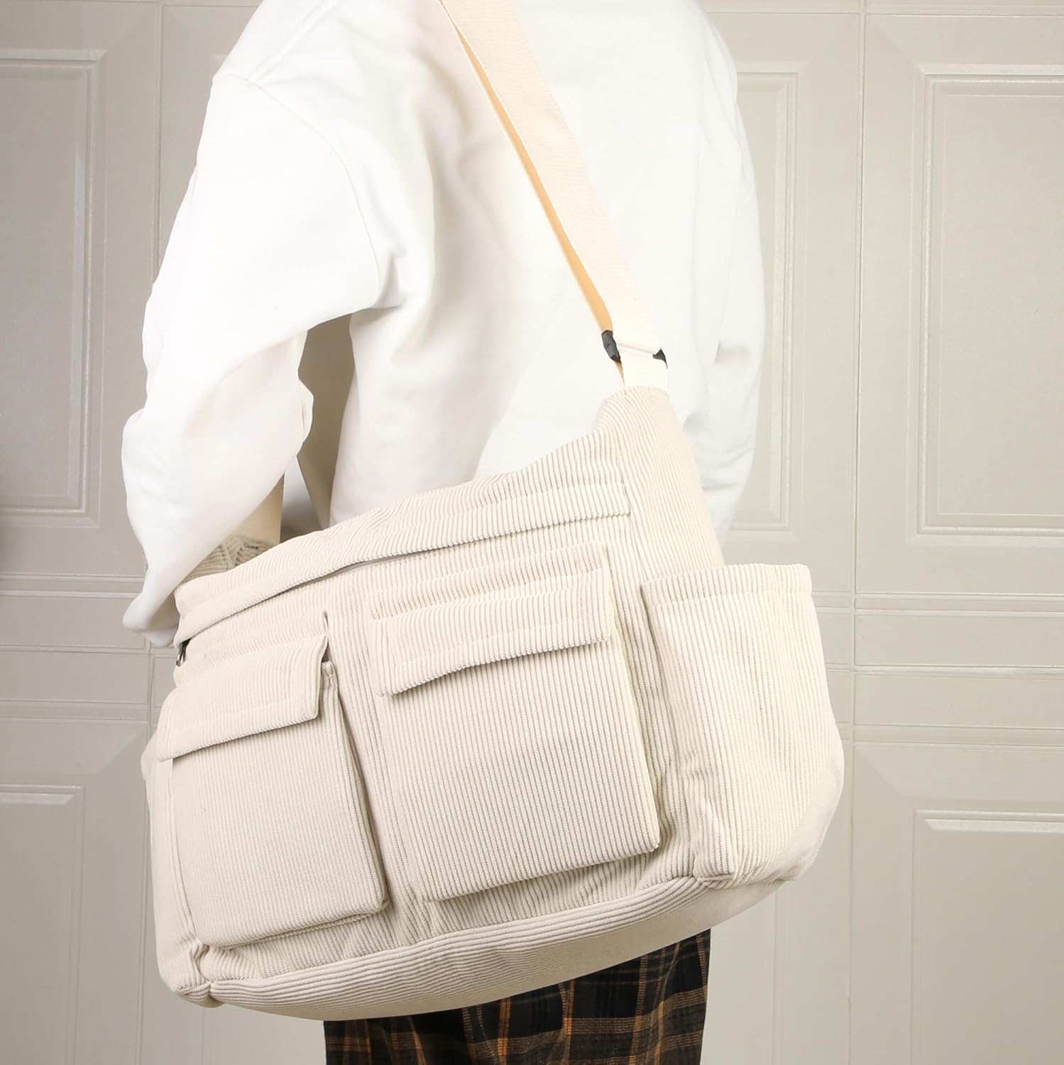 Corduroy Messenger Bag for School Satchel Tote Bag Women/Men Hobo Bags - Image 6