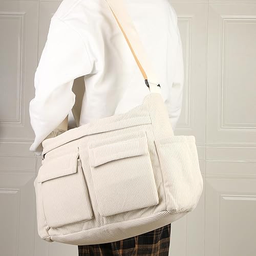 Vista 6 de Bolso bandolera grande de pana para mujereshombres, bolso escolar tipo hobo