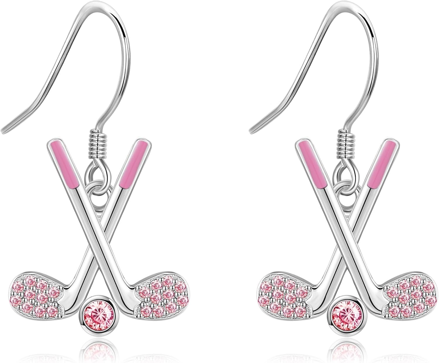Golf Earrings 925 Sterling Silver Pink Golf Dangle Earrings Golf Sports Jewelry Gift for Women Golf Players