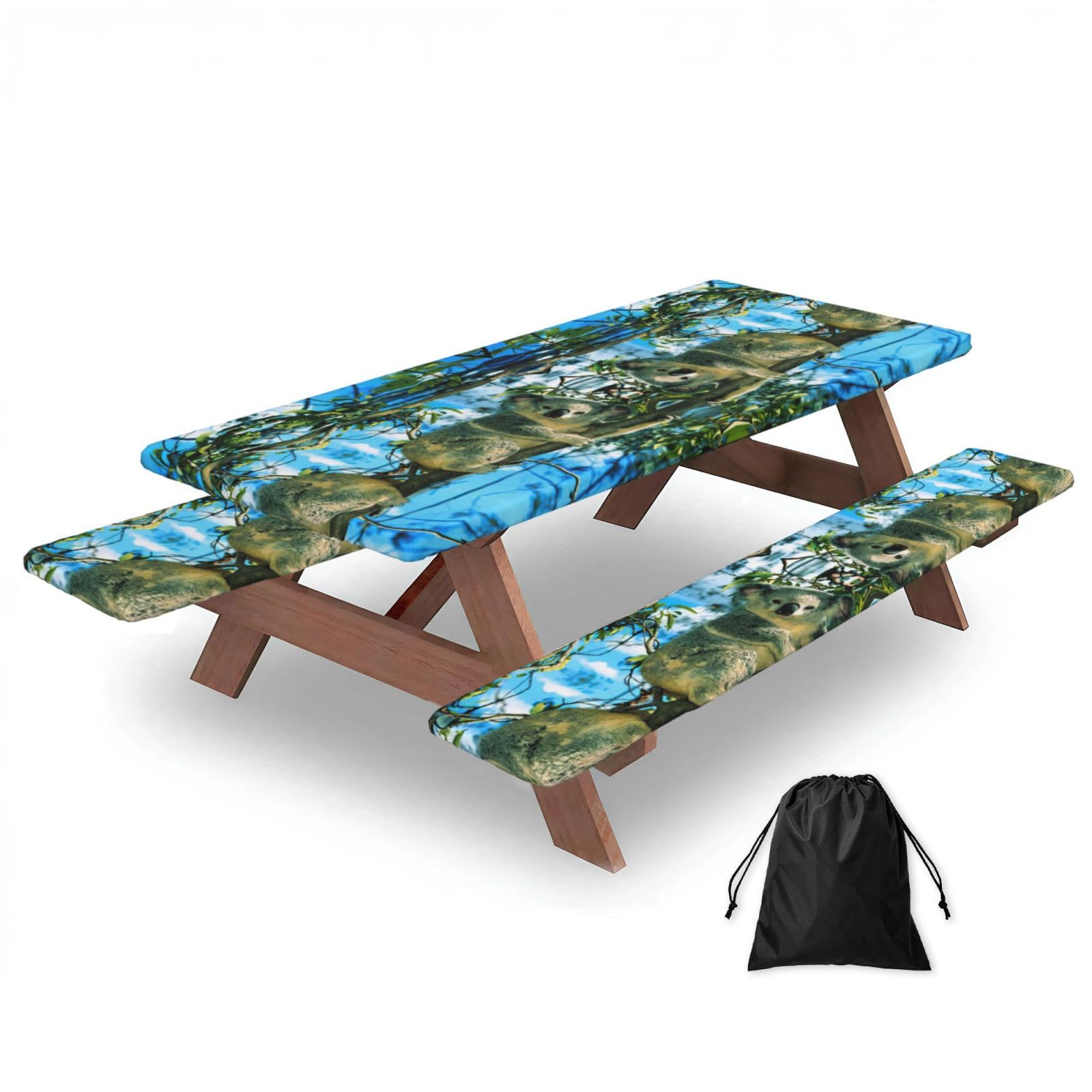 Zyjhyy Black Bear Koala Print 3 Pack Wipeable Picnic Bench Cover And Table Cover Lightweight Table Cloth For Camping Outdoor