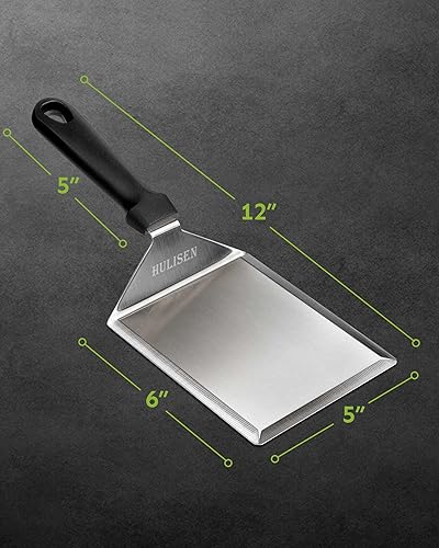 Miniatura 3 de HULISEN Espátula grande de acero inoxidable para parrilla, espátula de metal resistente de 6 x 5 pulgadas con bordes de corte, accesorios para