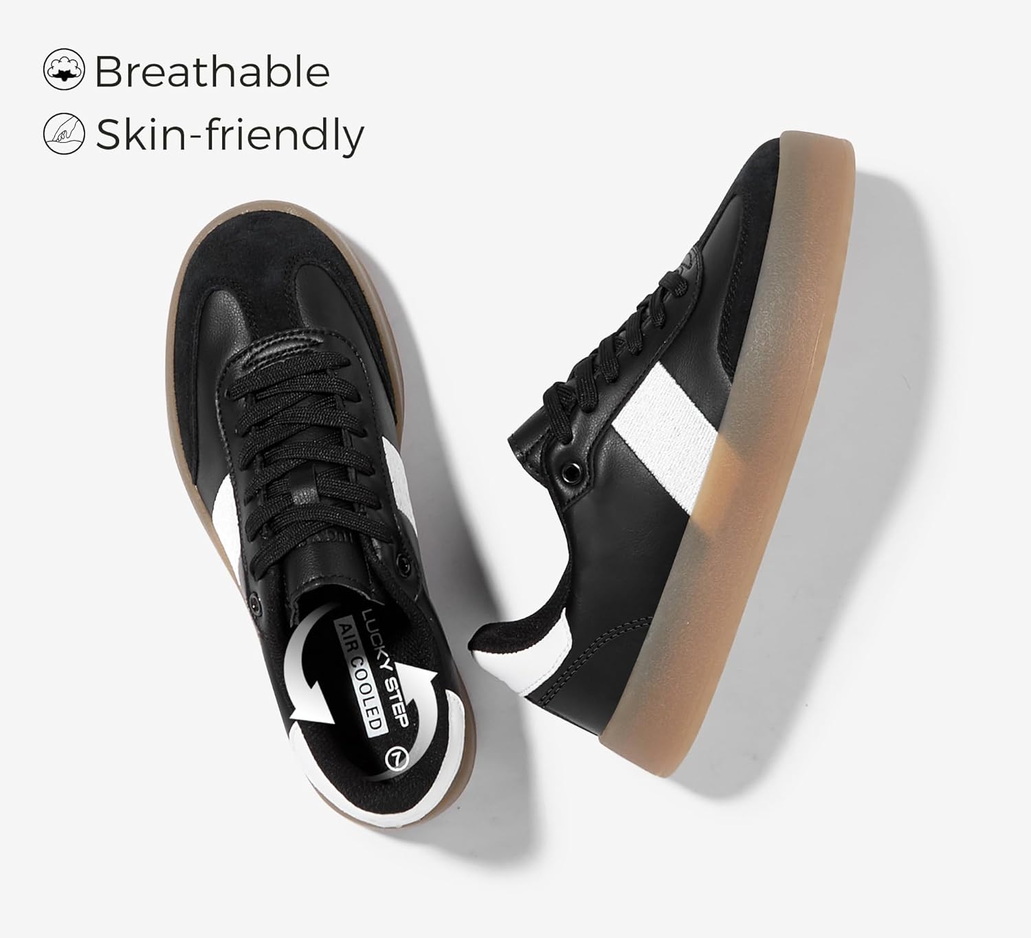 LUCKY STEP Women's Retro Sneakers Fashion Classic Casual Tennis Platform Gum Sole Anti Slip Footwear Faux Leather Trainers Walking Skate Shoes - Image 3