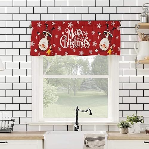 Miniatura 4 de Cortinas rojas con cenefa de Feliz Navidad para ventanas de cocina, divertidas, para colgar con bolsillo para barra de Santa Claus, decoración de
