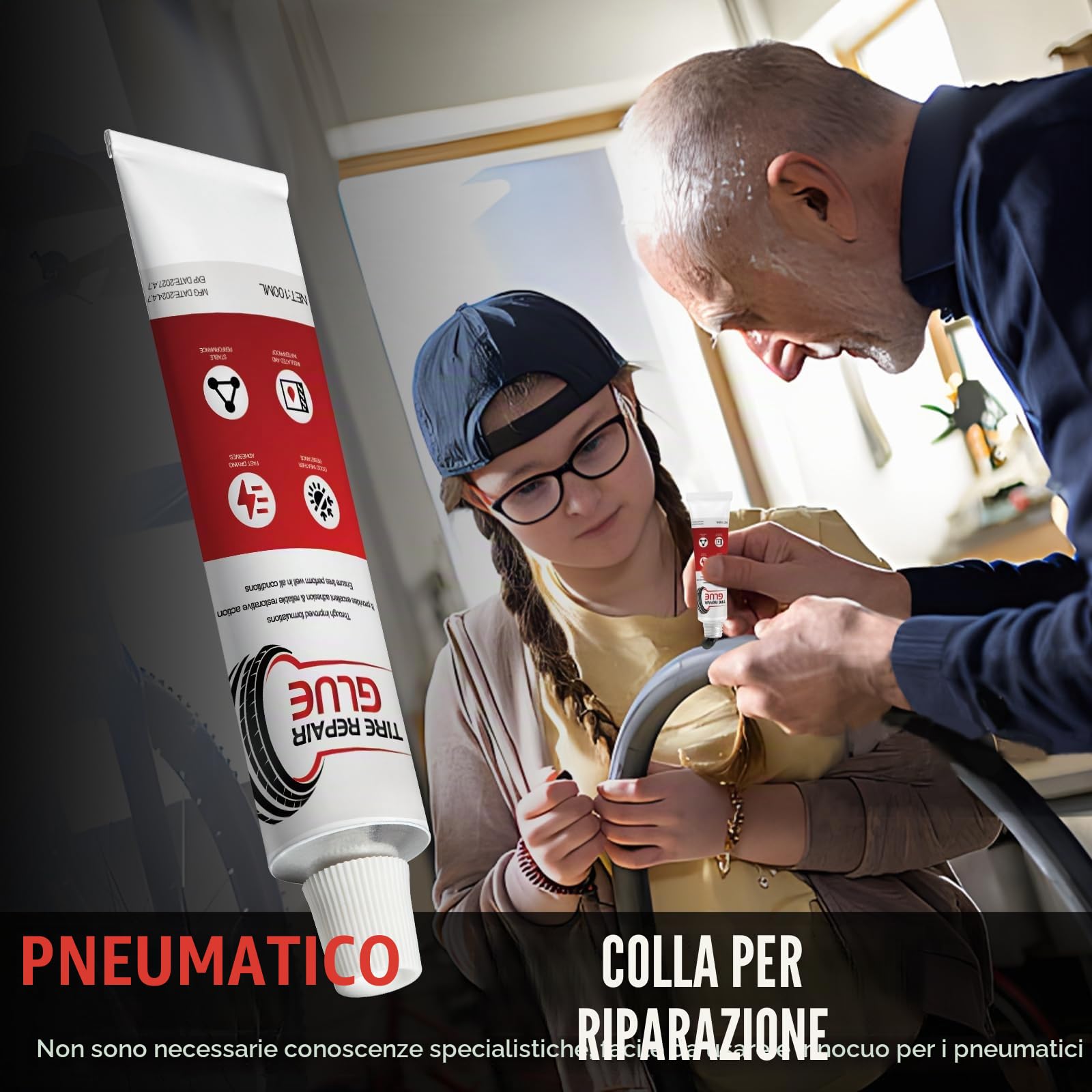 Colla per Riparazione Pneumatici Adesivo Gomma 100 Ml Nero Auto Moto Bicicletta