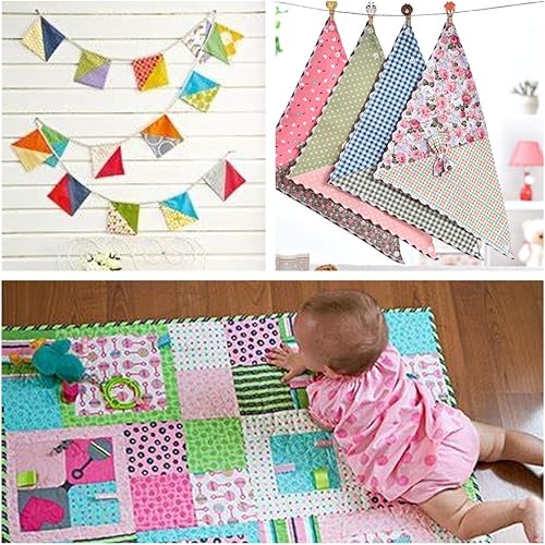 Miniatura 6 de MSCFTFB 14 piezas surtidas de 7 diseños cuadrados de tela, paquetes de tela precortados de retazos cuadrados para coser manualidades, apliques para