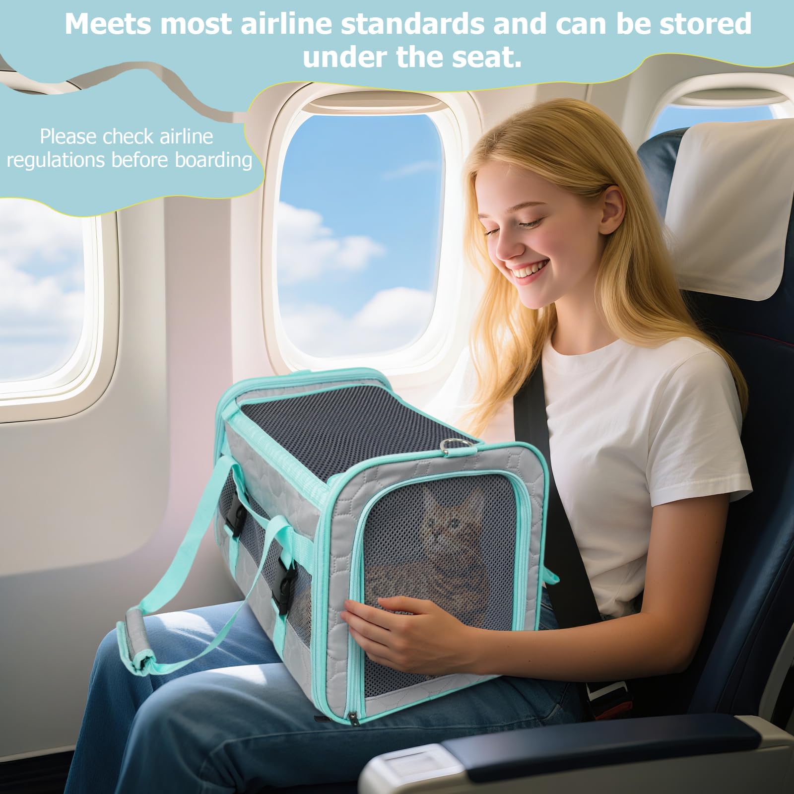Transportin Perro Pequeño,Transportin Perro Plegable y Extensible Para Perros y Gatos, Segura y Transpirable, Aprobado por AerolíNeas Para su Uso Como Bolsa de Viaje Para Gatos de Hasta 6Kg