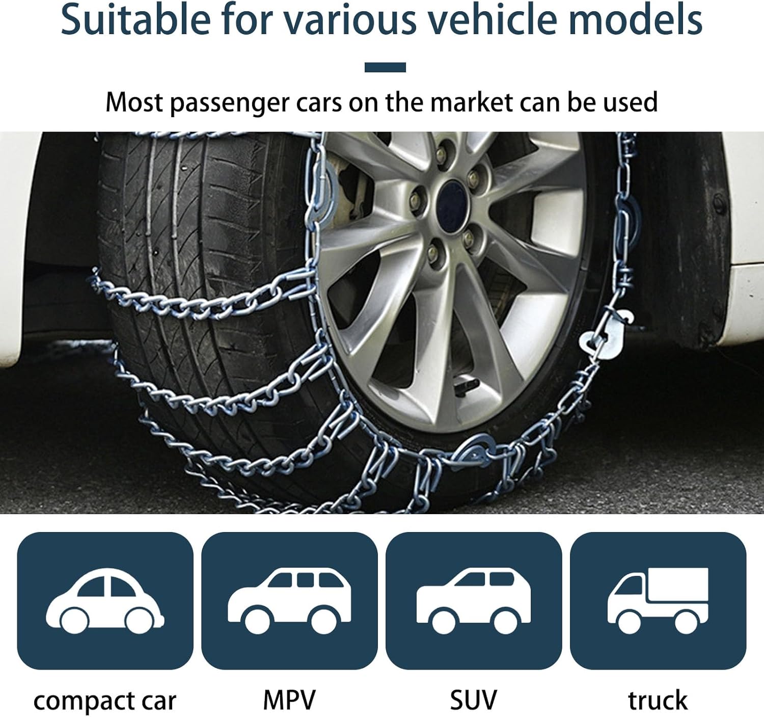 Alloy Steel Snow Chains for Cars Anti Skid Tire Chains Winter Quick Fit Easy Install for Passenger Vehicles silver Model-245