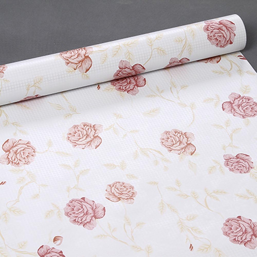 Yifely 10 Meter(32.8 feet) Retro Camellia Removable Vinyl Wallpaper Home Office Decorative Shelf Liner