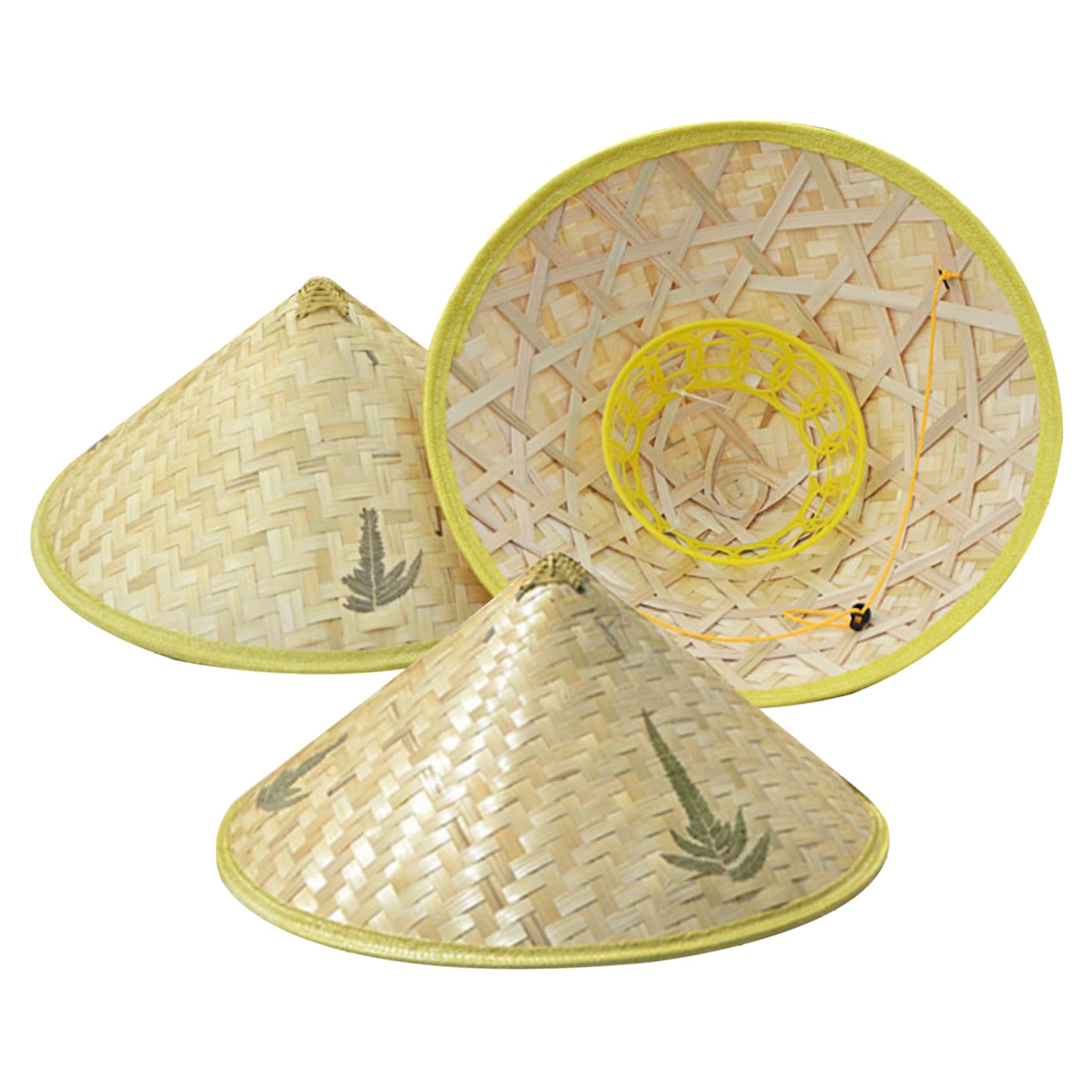 3Pcs Rice Farmer Hat Chinese Oriental Hat Bamboo Sun Cool Farmer for Cosplay and Sun Protection (Random Style)