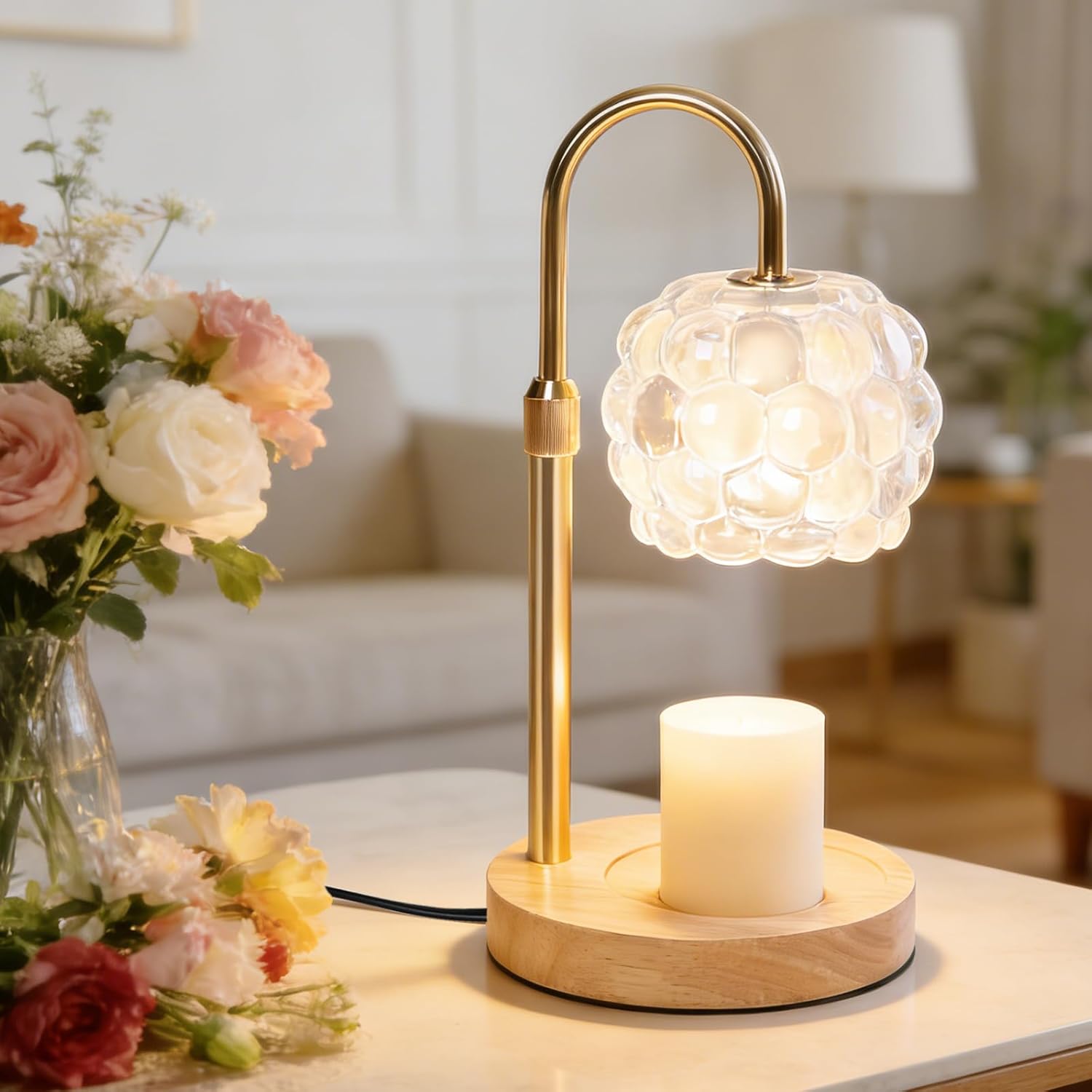 Candle Warmer Lamp with Timer & Dimmer, Modern Cute Polka Dot Wickless Candle Heater Lamp for Jar Candles, Adjustable Height Wax Melt Lamp, Gift for Mother Her Birthday House Warming Home Decor