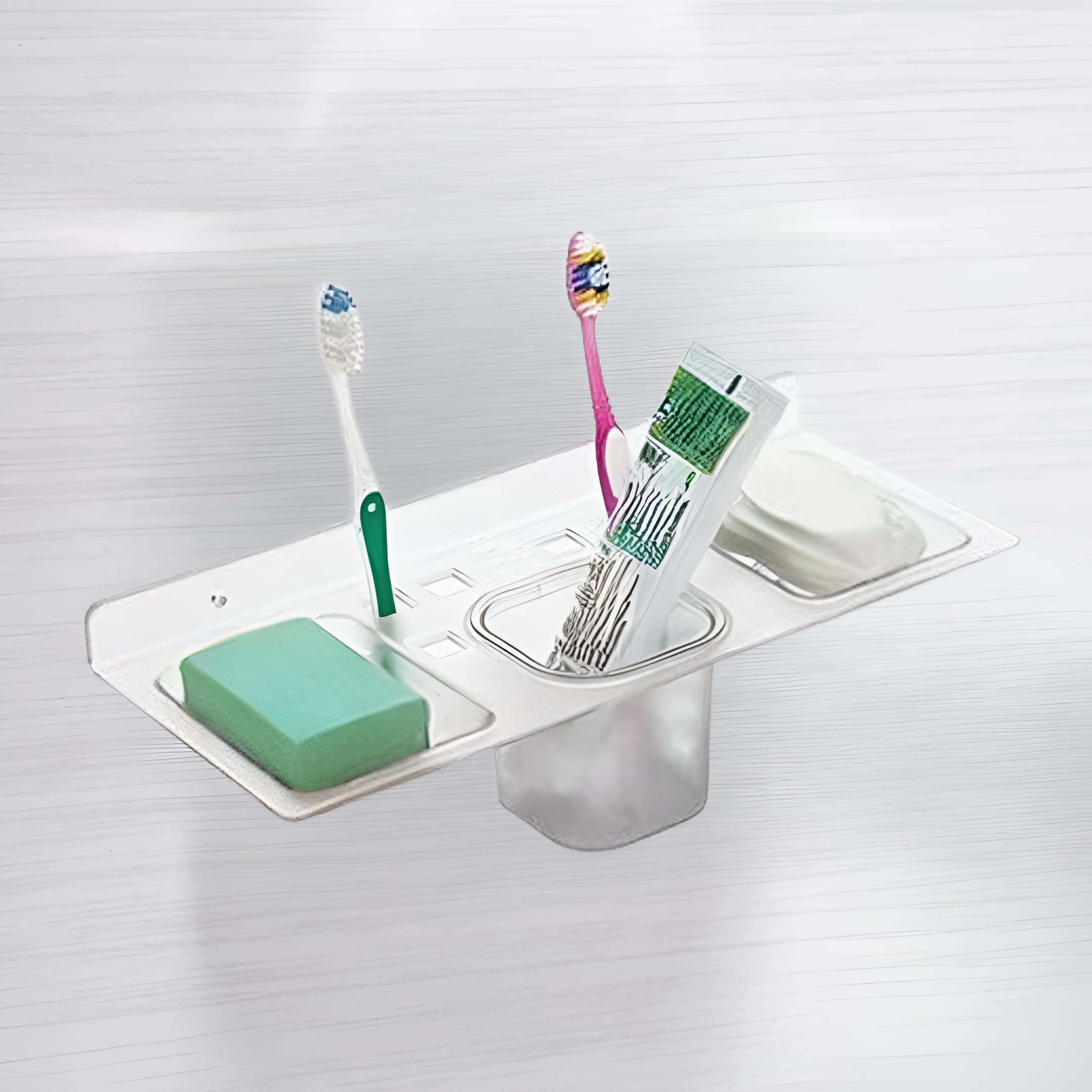 New Ware Toothbrush Toothpaste Soap Dish Bathroom Organizer Stand | ABS Unbreakable 4 in 1 Multipurpose Double Soap Stand with Tumbler Holder Sleek Design Bathroom Accessories for Bathroom & Kitchen